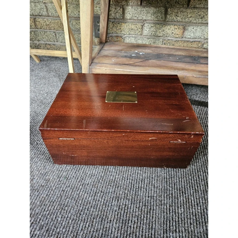 Vintage Solid Mahogany Silverware Chest Box Pacific Silver Cloth 2-Tier Drawer